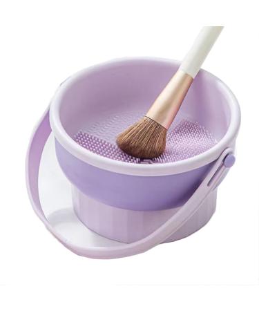 AWOCAN 3 in 1 Makeup Brush Cleaner Bowl Foldable Portable Cleaning Tool for Brushes Powder Puffs Sponges (Purple)
