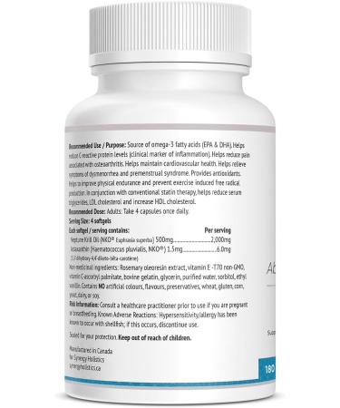 Synergy Holistics | Krill Oil Synergy - 100% Pure NKO Krill Oil Omega 3 - 2000mg per Serving with 6mg Added Astaxanthin - Supports Cardiovascular Health - Helps Reduce Osteoarthritis Pain & PMS Symptoms - EPA & DHA 90 Softgels - Buy Online on SooperMarket.com