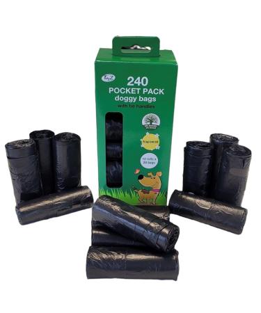 TidyZ 240 DOGGY BAGS WITH TIE HANDLES POCKET PACK FRAGRANCED BLACK (12 rolls of 20 Bags)