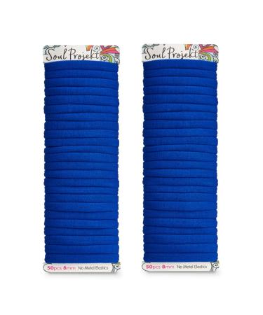 Soul Project Hair tie Elastic blue 50 pieces 8mm no metal hair tie for many hair types lichens ponytail and bun school work or gym hair bands for girls women