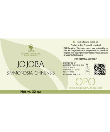OPO 100% Pure Jojoba Oil - 32 oz Cold Pressed Carrier Oil for Hair Skin Face Lips & Massage | Natural Makeup Remover & Soap Base - Buy Online on SooperMarket.com