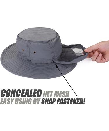 USHAKE Safari Hat with Hidden Net Mesh - Grey | Sun Protection Bucket Hat for Outdoor Activities - Buy Online on SooperMarket.com