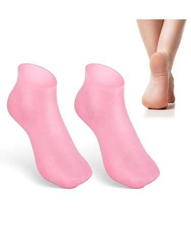 Silicone Moisturizing Socks Anti Slip Soft Gel Silicone Socks Spa Pedicure Foot Care Socks for Repairing Dry Feet Cracked Heel and Softening Rough Skin (1Pair-Pink)
