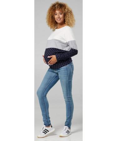 HAPPY MAMA Maternity Nursing Cotton Sweatshirt Zip Front 1285 - Ecru & Grey Melange - Buy Online on SooperMarket.com