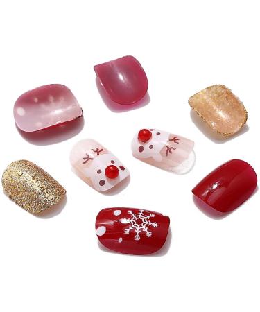 Brishow Christmas False Nails - Snow Press on Nails with Christmas Tree Design - Antler Short Red Fake Nails 24pcs for Women and Girls - Buy Online on SooperMarket.com