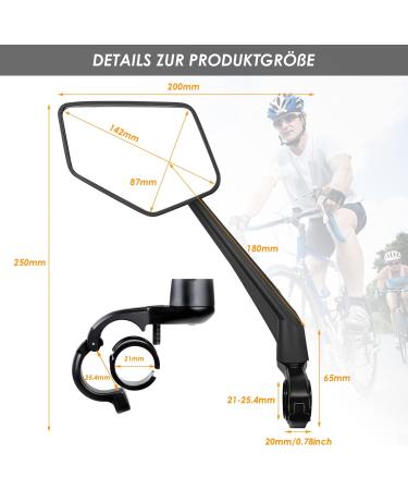 Arkham Extra Large Bicycle Mirror - 360 Swivel Shatterproof & Durable - Universal Fit for E-Bikes & Standard Bikes (Left Handlebar 21-25.4mm) - Buy Online on SooperMarket.com