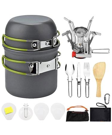 OUOYYO 13PCS Camping Cookware Mess Kit Backpacking Hiking Gear with Camping Stove, Compact Light Camping Accessories Cookware Set - Easy Clean Durable Camping Cookware Set with Stove Pan Pot Bowl Camping Cookware 13 kits