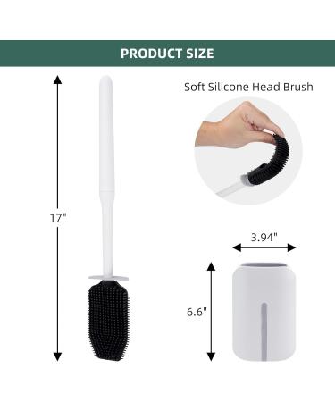 Hibbent 3 Pack Silicone Toilet Bowl Brush Set with Ventilated Holder - Grey | Bathroom Deep Cleaning Kit for Flexible Scrubbing - Toilet Scrubber - Buy Online on SooperMarket.com