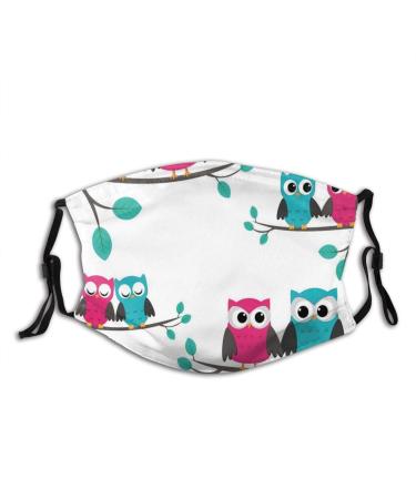 Couples of Owls Sitting On Spring Branches Cute Funny Cartoon Characters Cotton Washable Nose Wired Face Cover Filter Pocket Wide Cover with Filter