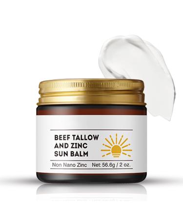 Beef Tallow and Zinc Sun Balm - Beef Tallow for Skin Instant Sun Protection Beef Tallow Sunscreen for Face and Body Non Greasy Formula Beef Tallow Moisturizer Daily Use for Deep Moisturizing 2 Oz