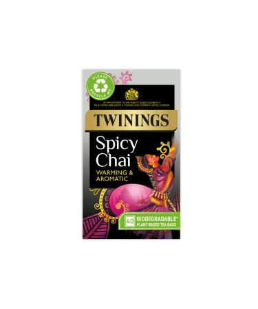 Twinings Spicy Chai Tea Warming & Aromatic Black Tea Spices of Cinnamon Clove & Ginger with Assam Tea Base 40 Biodegradable Tea Bags Cinnamon 1 Count (Pack of 40)