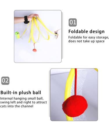 2pcs Cat Coil Toy Set - Foldable 65cm Kitten Play Tunnel with Plush Ball & Feather Stick - Multicolor Spiral Cat Toy Tunnel - Buy Online on SooperMarket.com