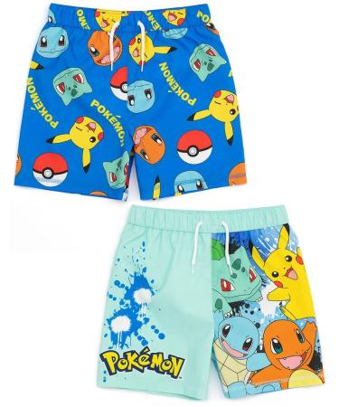 Pokemon bathing shorts 2 pack for boys |Children Children Blue Squirtle Pikachu Charmander Bulbasaur swimming trunks Trunks |Gamer swimwear gifts 9-10 years multi-colored