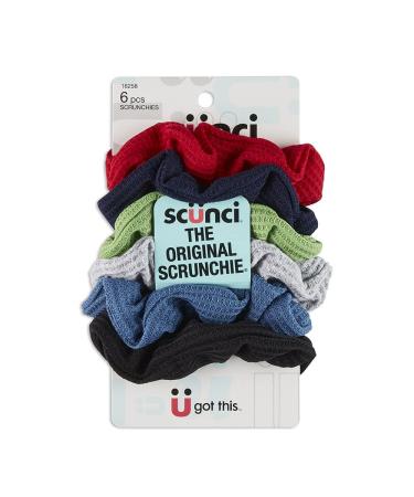 Scunci by Conair The Original Scrunchie Waffle Knit Scrunchies in Navy White Red Blue Grey and Black Hair Ties for Women 6 Count
