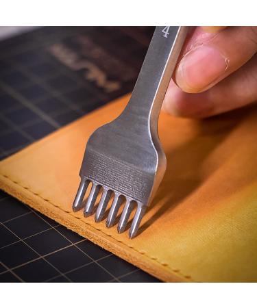 WUTA Leather Hole Punch Tool Set - 6mm Pricking Iron with 1/2/4/6 Prong Tooth Lacing Diamond Stitching Chisel for DIY Leather Craft Kits - Silver - Buy Online on SooperMarket.com