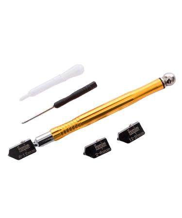 Glass Cutter 2mm-20mm Tool Set Upgraded Glass Cutting Tool Glass Cutting Set with 3 Carbide Cutting Head 1 Screwdriver and 1 Oil Dropper.