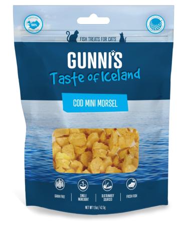 Gunnis Cod Mini Morsel Natural Cat Treats - 100% Pure Icelandic White Fish Healthy Cat Treats. Hypoallergenic Omega Rich Low Fat Sustainably Sourced Cat Snacks. No Additives or Fillers. 42.5g 42.5 g (Pack of 1) Cod Mini Morsel