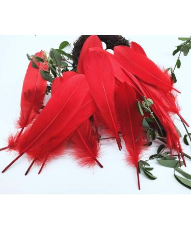100pcs Red Goose Feathers 6-8 Inch - Ideal for Crafts, Wedding Decor, Clothing Accessories - Buy Online on SooperMarket.com