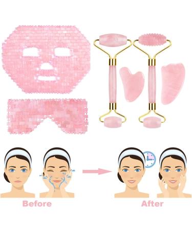 BAYDE Rose Quartz Roller & Gouache Face Eye Mask Set - 6-in-1 Natural Crystal Facial Care Tool for Face Lifting & Anti-Wrinkle - Buy Online on SooperMarket.com