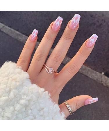 VATOCU Short Pink French Flame Coffin Press-On Nails - 24 Shiny Ballerina Nail Tips for Women & Girls - Buy Online on SooperMarket.com