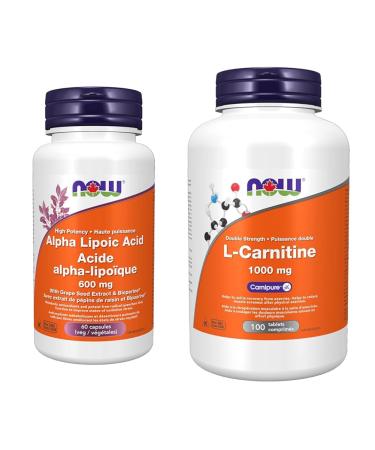 NOW Alpha Lipoic Acid 600mg 60 Veg Capsules & L-Carnitine Double Strength 1000mg 100 Tablets SUPPLEMENT + SUPPLEMENT L-Carnitine