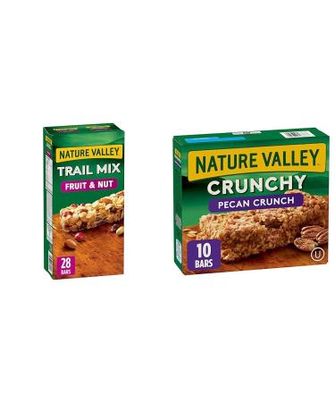 NATURE VALLEY - VALUE PACK - Trail Mix Fruit & Nut Chewy Granola Bars 28 Bars 980 grams & Crunchy Granola Bars Pecan Crunch 10 Count