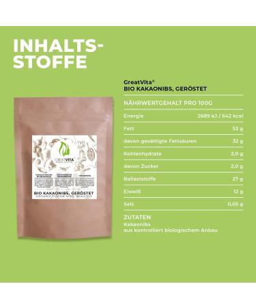 GreatVita Organic Cocoa Nibs 800g - Premium Roasted & Peeled Cocoa Beans from Peru | High-Fiber Topping for Healthy Recipes - Shop Internationally - Buy Online on SooperMarket.com