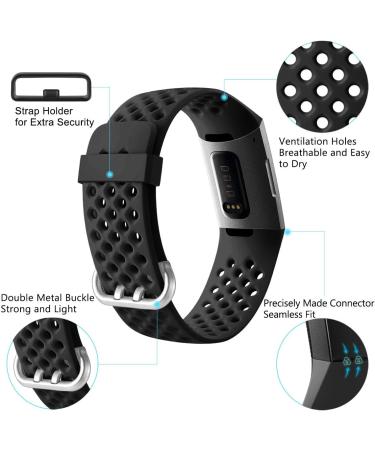 Breathable Sport Bands 3-Pack for Fitbit Charge 3/4 - Black/Navy Blue/Blue Gray - Large Size - Replacement Wristbands for Men and Women by Maledan - Buy Online on SooperMarket.com