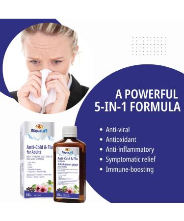 MapleLife Nutrition - Anti Cold and Flu for Adults - Herbal Formula with Extracts of Chamomile Echinacea Elderberry - Vitamin C - Zinc - 240 ml - Buy Online on SooperMarket.com