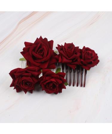 SUNTRADE 4 Pieces Women Rose Hairpin Bridal Rose Brooch Hair Clip Wedding Floral Clips for Woman Girl Party Wedding (Wine Red) - Buy Online on SooperMarket.com