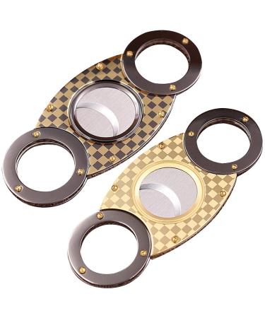 amropi Cigar Cutter Guillotine Plaid Stainless Steel Double Cut Blade in Gift Pouch 2 Pack (Black Bronze - Black Gold)