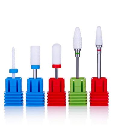 MELODYSUSIE Ceramic Nail Drill Bits Set, 3/32'' (2.35mm) Professional Acrylic Nail File Drill Bit for Manicure Pedicure Cuticle Gel Nail Polishing 5Pcs 5 Piece Set 1 Coarse, 2 Medium and 2 Fine
