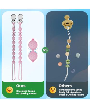 LcyKohn Blinky Clip Holder Pacifier Clips Strap Teether Toy for Newborn Baby Girl - Blush & Soft Lilac, 2-Pack - Buy Online on SooperMarket.com