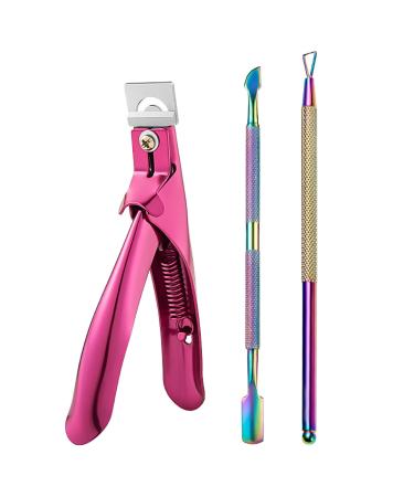 Acrylic Nail Clippers Nail Tips Cutter for Acrylic False Fake Gel Artificial Nails Professional Manicure Pedicure Trimmer Nail Care Tools Nail Trimmer with Cuticle Pusher Triangular Cuticle Peeler