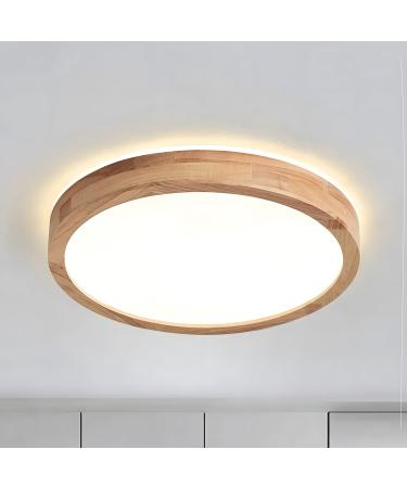 Wayluoung LED lamp made of wood |30cm 4500K 1620LM 18W |Ceiling lamp with round top 360 shining natural wood bedroom living room children's room kitchen dining room (neutral white) B 30cm - 4500k - not dimmable