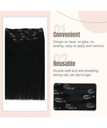 FSHINE Black Real Hair Clip Extensions 55cm - 120g Brazilian Remy Hair Double Weft 7 Pcs Smooth Finish - Buy Online on SooperMarket.com