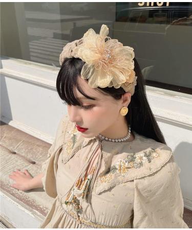Handmade Flower Patch Yarn Beaded Applique - Ch Champagne C for Wedding Dress Suit Decoration - Buy Online on SooperMarket.com