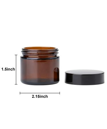THETIS Homes 2 oz Round Glass Jars (12 Pack) - Amber Cosmetic Containers with Inner Liners, Black Lids, Labels - 12 Count - Buy Online on SooperMarket.com