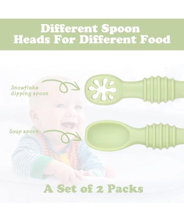 Vicloon Baby Fork and Spoon Set - 2Pcs Silicone Weaning Spoon Set for Self Feeding - Easy Grip Toddler Cutlery Kit in Light Green - Buy Online on SooperMarket.com