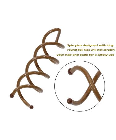 Mini Skater 1.88 Spiral Hair Pin Twist Barrette Spin Pins - Brown Set of 20 - Non-Scratch Round Tips for Women's Bun Hair Style DIY - Buy Online on SooperMarket.com