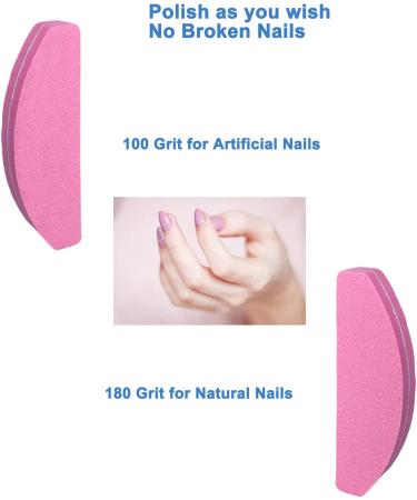 20 PCs Pink Nail Buffers | Double Sided 100/180 Grit Buffer Blocks | Portable Washable Sanding File Arc Shape - Buy Online on SooperMarket.com