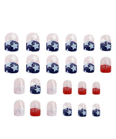 DASHIELL 4th July Fake Nails - Short Square 4th Of July Cute Stick-On Nails Cute Stick-on Nails Stars And Stripes Short Square Fake Nails For Nail Salon