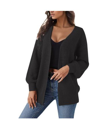 Gefomuofe Cardigans for Women Long Sleeve Cardigan for Women Pocket Jacket Cardigan Women's Blazer Cardigan Outerwear Elegant Shoulder Jacket Top Casual Top Black L