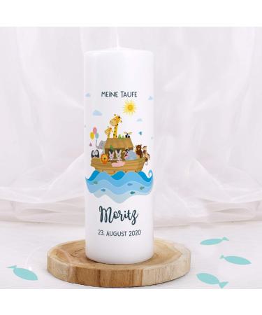 Striefchen Noah's Ark Baptism Candle - Custom Name & Date Imprint Personalized Baptismal Saying - Buy Online on SooperMarket.com
