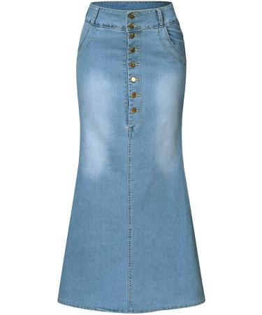 Womens Casual High Waist Denim A-Line Long Jean Skirt - Light Blue - Buy Online on SooperMarket.com