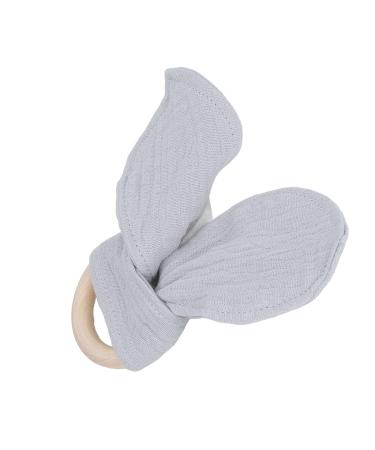 Baby Teething Wooden Ring - Bunny Ears Design Bite-Resistant Cotton Gauze Soothing Teether for Babies (Gray) | International Shipping - Buy Online on SooperMarket.com