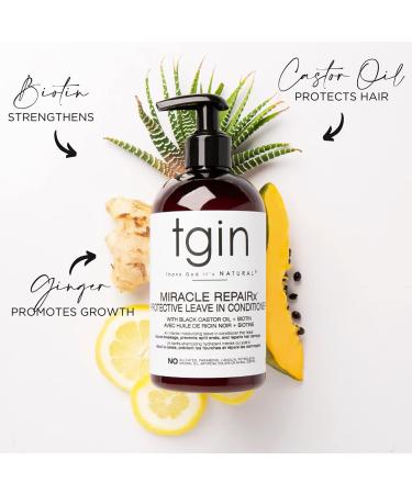 tgin Miracle RepaiRx Protective Leave In Conditioner 13oz - Biotin, Black Castor Oil - Paraben Free for Natural Hair - Repair, Restore, Protect Curls, Kinks, Waves - Buy Online on SooperMarket.com