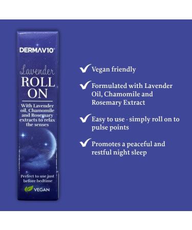 Derma V10 Lavender Roll On Blend of Lavender Oil Chamomile and Rosemary Extract to Promote Peaceful and Restful Night Sleep Aids in Calming and Relaxing The Mind and Body Vegan Friendly - Buy Online on SooperMarket.com