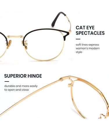 Cyxus Cat Eye & Round Vintage Blue Light Filter Glasses for Women - UV400 Anti-Harmful Protection - 2 Piece Set in Black & Black Gold - Buy Online on SooperMarket.com