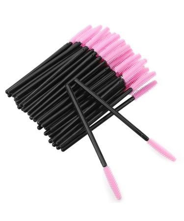 G2PLUS 50 PCS Disposable Silicone Eyelash Brushes Black and Pink Silicone Mascara Wands Silicone Eyelash Spoolies for Eye Lash Extensions 1x50 Black and Pink